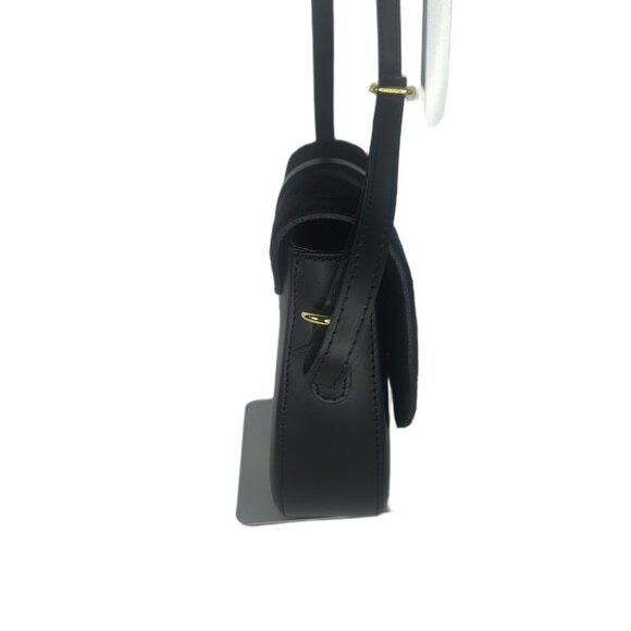 Charlie Leather Black "Mack" Small Half Moon Crossbody-Black Leather & Fur–NWT - Picture 2 of 11